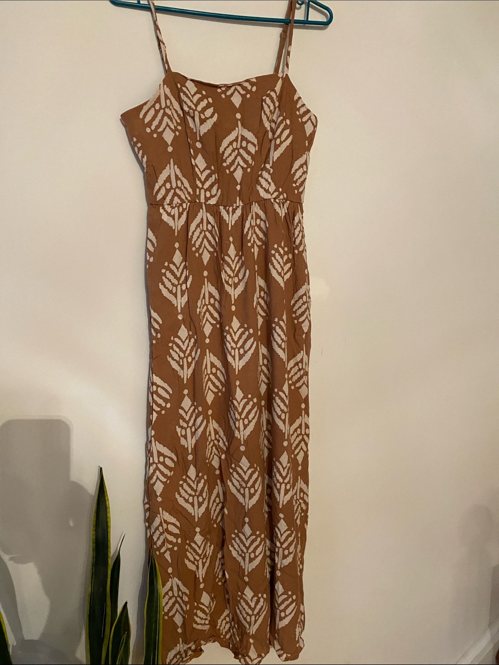As U Wish Brown and White Printed Spaghetti-Strap Maxi Dress